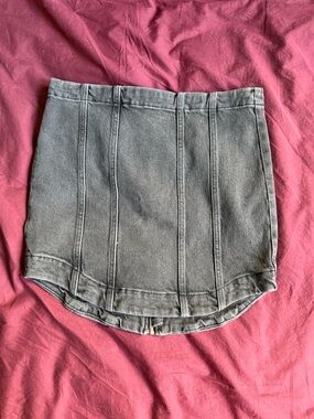 All Saints Charcoal Panelled High-Low Denim Skirt